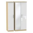 Knightsbridge White Gloss and Light Oak 3 Door Triple Wardrobe - 1 Mirror