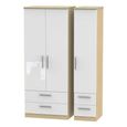 Knightsbridge White Gloss and Light Oak 3 Door Triple Wardrobe - 4 Drawers