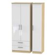 Knightsbridge White Gloss and Light Oak 3 Door Triple Wardrobe - LHF 2 Drawers