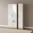 Knightsbridge Wardrobe - 3 Door - 1 Mirror - LHF 2 Drawer - Combi - White Gloss and Light Oak
