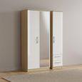 Knightsbridge Wardrobe - 3 Door - 1 Mirror - RHF 2 Drawer - Combi - White Gloss and Light Oak