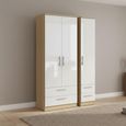 Knightsbridge Wardrobe - 3 Door - 4 Drawer - Triple - Tall - White Gloss and Light Oak