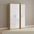 Knightsbridge Wardrobe - 3 Door - LHF 2 Drawer - Triple - White Gloss and Light Oak