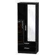 Knightsbridge Tall Combi Wardrobe - 2 Door - 1 Mirror - Black Gloss