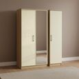 Knightsbridge Triple Wardrobe - 3 Door - 1 Mirror - Cream Gloss and Light Oak