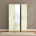 Knightsbridge Triple Wardrobe - 3 Door - LHF 2 Drawers - Combi - Cream Gloss and Light Oak