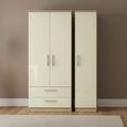 Knightsbridge Triple Wardrobe - 3 Door - LHF 2 Drawers - Cream Gloss and Light Oak
