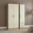 Knightsbridge Triple Wardrobe - 3 Door - RHF 2 Drawers - Cream Gloss and Light Oak