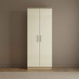 Knightsbridge Wardrobe - 2 Door - Plain Tall - Cream Gloss and Light Oak