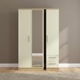 Knightsbridge Wardrobe - 3 Door - 1 Mirror - RHF 2 Drawers - Combi - Cream Gloss and Light Oak
