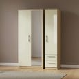 Knightsbridge Wardrobe - 3 Door - 1 Mirror - RHF 2 Drawers - Tall Combi - Cream Gloss and Light Oak