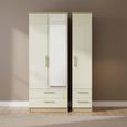 Knightsbridge Wardrobe - 3 Door - 1 Mirror - Tall Combi - Cream Gloss and Light Oak