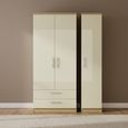 Knightsbridge Wardrobe - 3 Door - Tall Triple - LHF 2 Drawers - Cream Gloss and Light Oak
