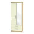 Knightsbridge Tall Combi Wardrobe - 2 Door - 1 Mirror - Cream Gloss and Light Oak