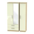 Knightsbridge Triple Wardrobe - 3 Door - LHF 2 Drawers - Combi - Cream Gloss and Light Oak