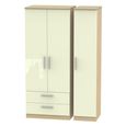 Knightsbridge Triple Wardrobe - 3 Door - LHF 2 Drawers - Cream Gloss and Light Oak