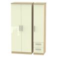 Knightsbridge Triple Wardrobe - 3 Door - RHF 2 Drawers - Cream Gloss and Light Oak
