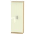 Knightsbridge Wardrobe - 2 Door - Plain Tall - Cream Gloss and Light Oak