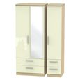 Knightsbridge Wardrobe - 3 Door - 1 Mirror - Combi - Cream Gloss and Light Oak