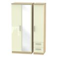 Knightsbridge Wardrobe - 3 Door - 1 Mirror - RHF 2 Drawers - Tall Combi - Cream Gloss and Light Oak