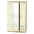 Knightsbridge Wardrobe - 3 Door - 1 Mirror - Tall Combi - Cream Gloss and Light Oak