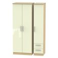 Knightsbridge Wardrobe - 3 Door - RHF 2 Drawers - Tall Triple - Cream Gloss and Light Oak