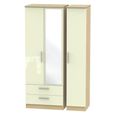 Knightsbridge Wardrobe - 3 Door - Tall Combi - 1 Mirror - LHF 2 Drawers - Cream Gloss and Light Oak
