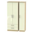 Knightsbridge Wardrobe - 3 Door - Tall Triple - LHF 2 Drawers - Cream Gloss and Light Oak