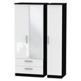 Knightsbridge Wardrobe - 3 Door - 1 Mirror - LHF 2 Drawer - Combi - White Gloss and Black
