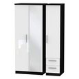 Knightsbridge Wardrobe - 3 Door - 1 Mirror - RHF 2 Drawer - Combi - White Gloss and Black
