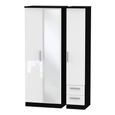 Knightsbridge Wardrobe - 3 Door - 1 Mirror - RHF 2 Drawer - Tall Combi - White Gloss and Black