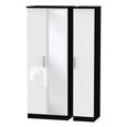 Knightsbridge Wardrobe - 3 Door - 1 Mirror - Tall Triple - White Gloss and Black