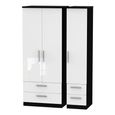 Knightsbridge Wardrobe - 3 Door - 4 Drawer - Triple - White Gloss and Black