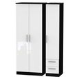 Knightsbridge Wardrobe - 3 Door - RHF 2 Drawer - Tall Triple - White Gloss and Black