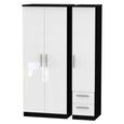 Knightsbridge Wardrobe - 3 Door - RHF 2 Drawer - Triple - White Gloss and Black