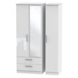 Knightsbridge Wardrobe - 3 Door - 1 Mirror - LHF 2 Drawer - Tall - Combi - White Gloss