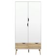 Clearance - Oslo Wardrobe - 2 Door - 2 Drawer - Double - White and Oak - A535
