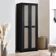 Clearance - Sydney Wardrobe - 2 Door - Black and Faux Rattan - FSS16514