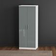 Knightsbridge Wardrobe - 2 Door - Plain - Tall - Grey Gloss and White