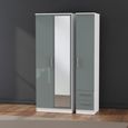 Knightsbridge Wardrobe - 3 Door - 1 Mirror - RHF 2 Drawers - Combi - Tall - Grey Gloss and White