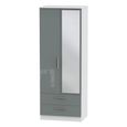 Knightsbridge Wardrobe - 2 Door - 1 Mirror - Combi - Grey Gloss and White