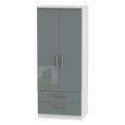 Knightsbridge Wardrobe - 2 Door - 2 Drawer - Tall - Grey Gloss and White