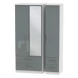 Knightsbridge Wardrobe - 3 Door - 1 Mirror - Combi - Grey Gloss and White