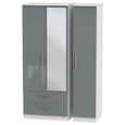 Knightsbridge Wardrobe - 3 Door - 1 Mirror - LHF 2 Drawers - Combi - Grey Gloss and White
