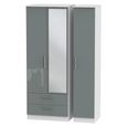 Knightsbridge Wardrobe - 3 Door - 1 Mirror - LHF 2 Drawers - Combi - Tall - Grey Gloss and White