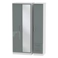 Knightsbridge Wardrobe - 3 Door - 1 Mirror - RHF 2 Drawers - Combi - Tall - Grey Gloss and White
