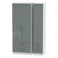 Knightsbridge Wardrobe - 3 Door - 4 Drawers - Triple - Tall - Grey Gloss and White