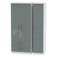 Knightsbridge Wardrobe - 3 Door - LHF 2 Drawers - Triple - Grey Gloss and White