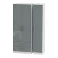 Knightsbridge Wardrobe - 3 Door - LHF 2 Drawers - Triple - Tall - Grey Gloss and White