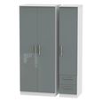 Knightsbridge Wardrobe - 3 Door - RHF 2 Drawers - Triple - Grey Gloss and White
